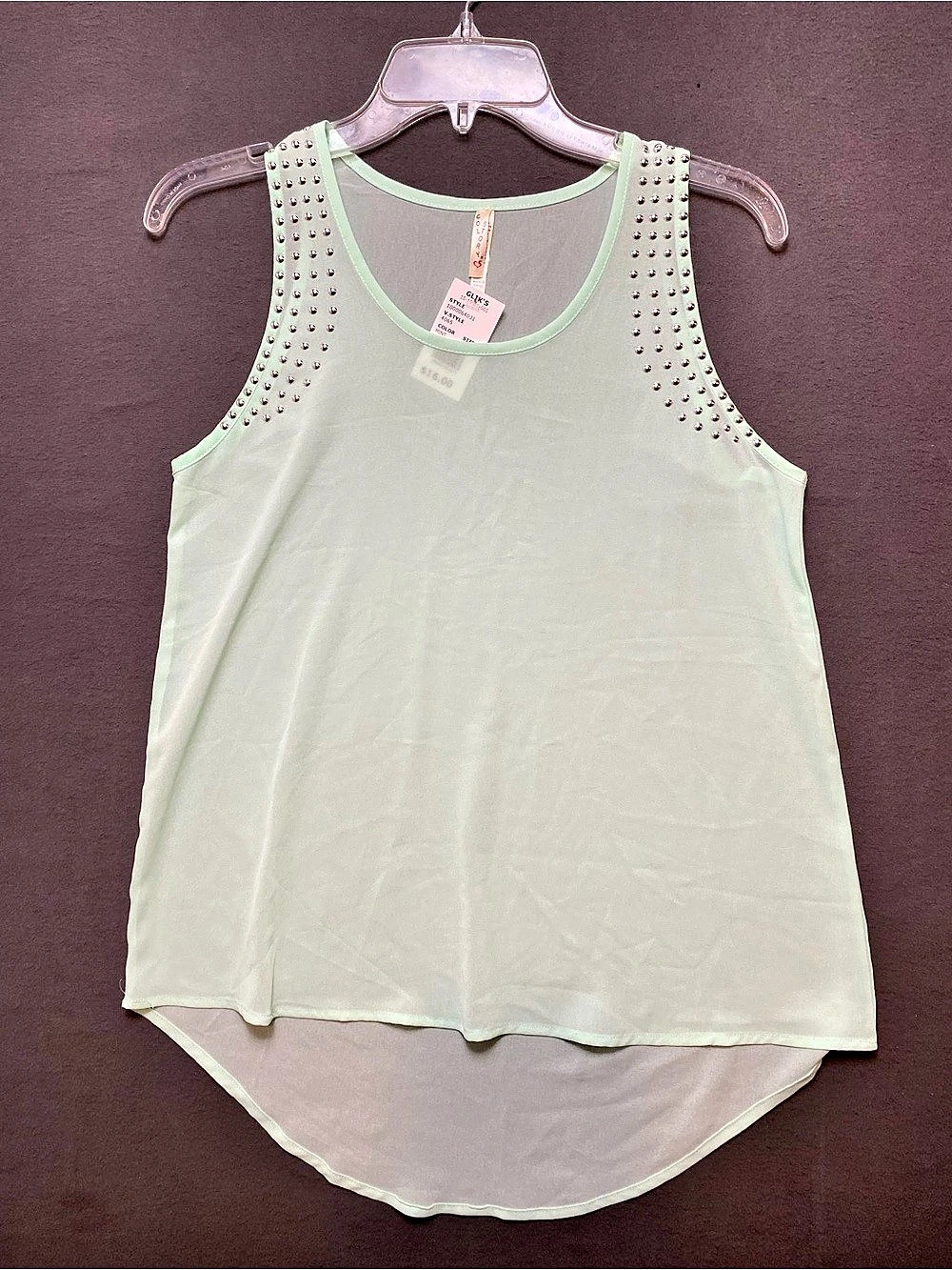 Color Story Studded High-Low Tank Studded Tank in Mint Small NWT